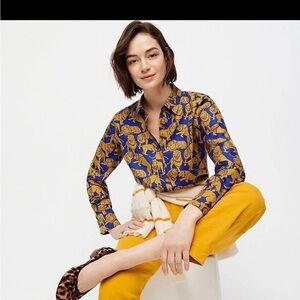 J. Crew Blue and Gold Floral Button Down Shirt and pants set